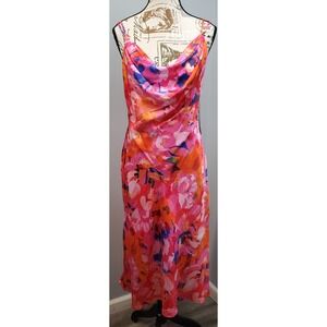 Morgan & Co. Maxi Dress Womens Medium Multi Floral Lined Cowl Neck High Slit